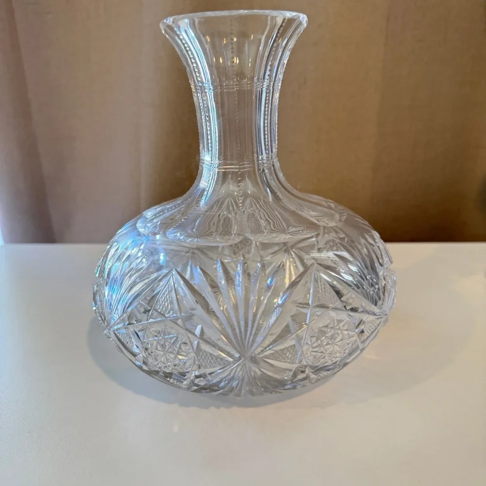 Antique American Brilliant Hand Cut Crystal Decanter Starburst Pinwheel Squat